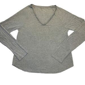 Gap Body Gray & White Striped Soft V-neck Long Sleeve Modal Shirt Size Small